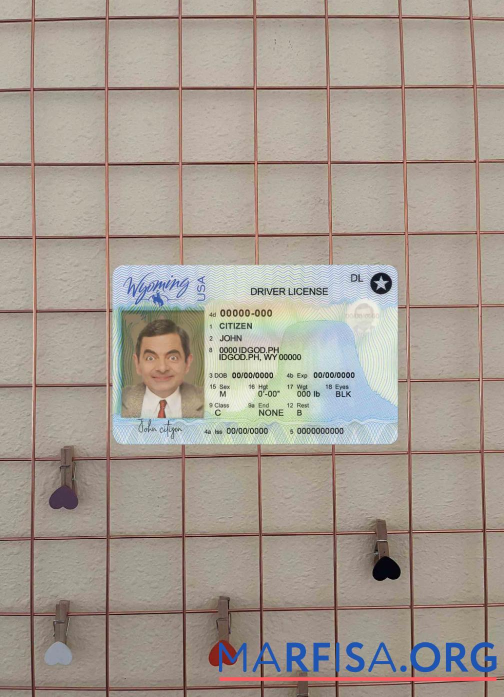 Printable USA Wyoming state driving license template in PSD format, with all fonts (2020 – present) photolook FRONT